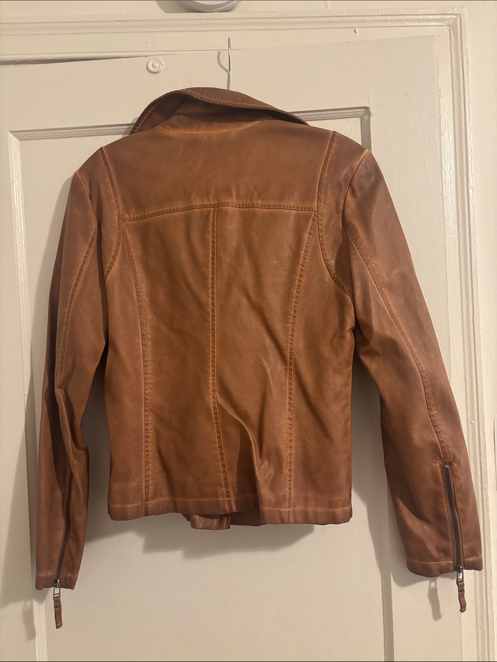 Max Studio Women's Leather Jacket in Cognac Brown